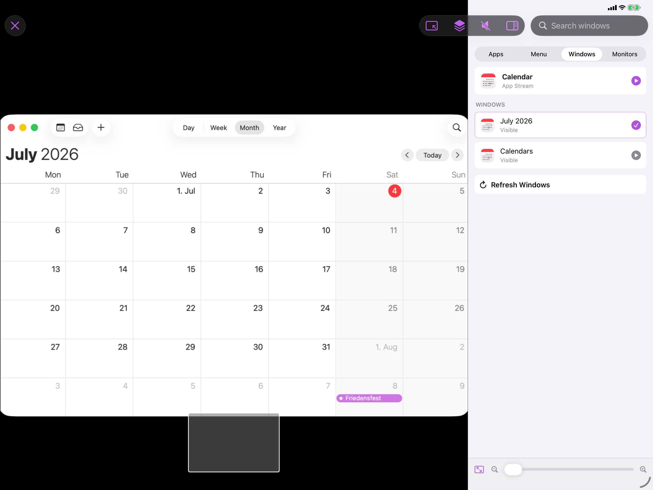 Cuevello Calendar app window focus on iPad