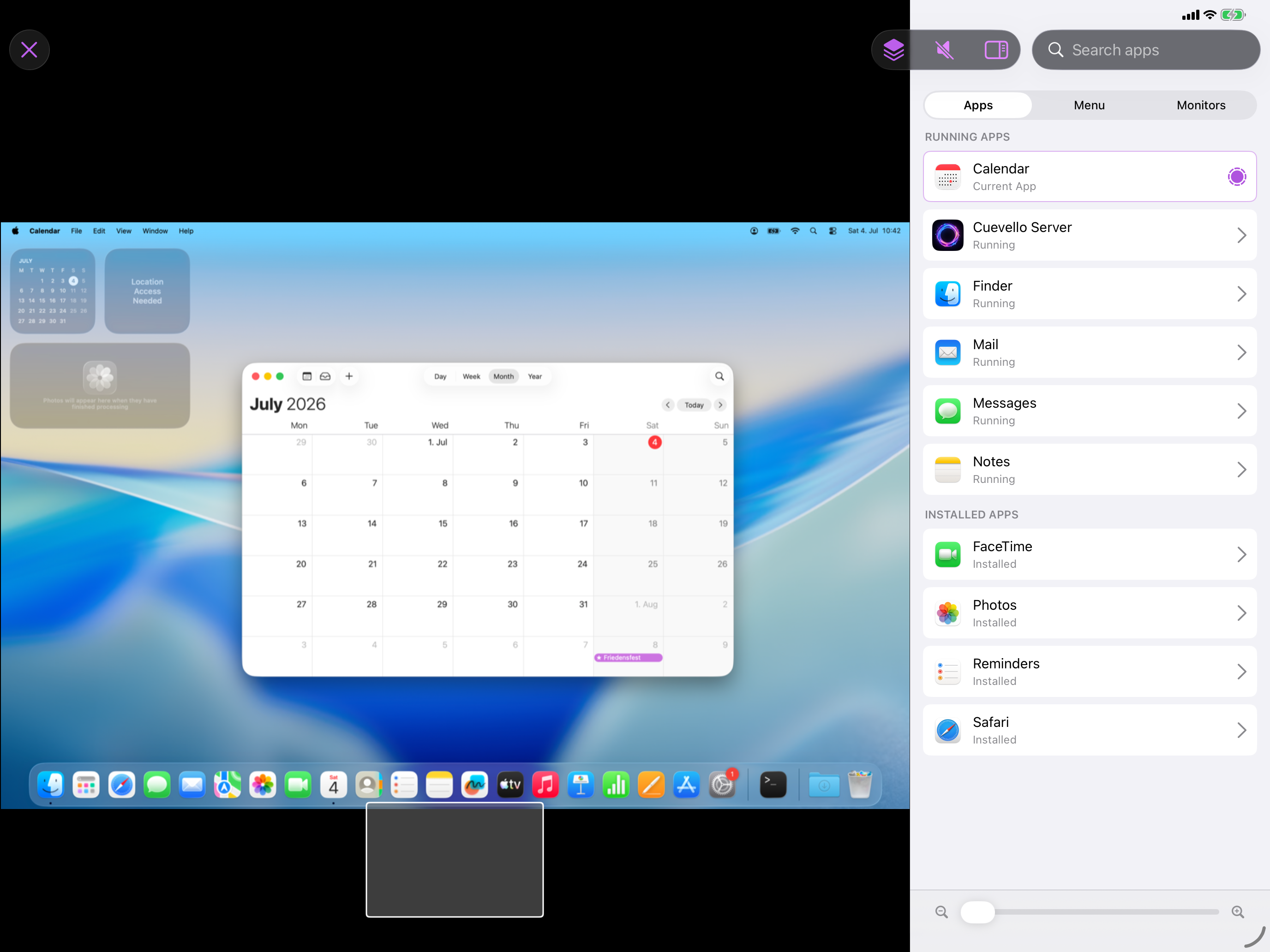 Cuevello iPad screenshot with landscape Mac monitor stream