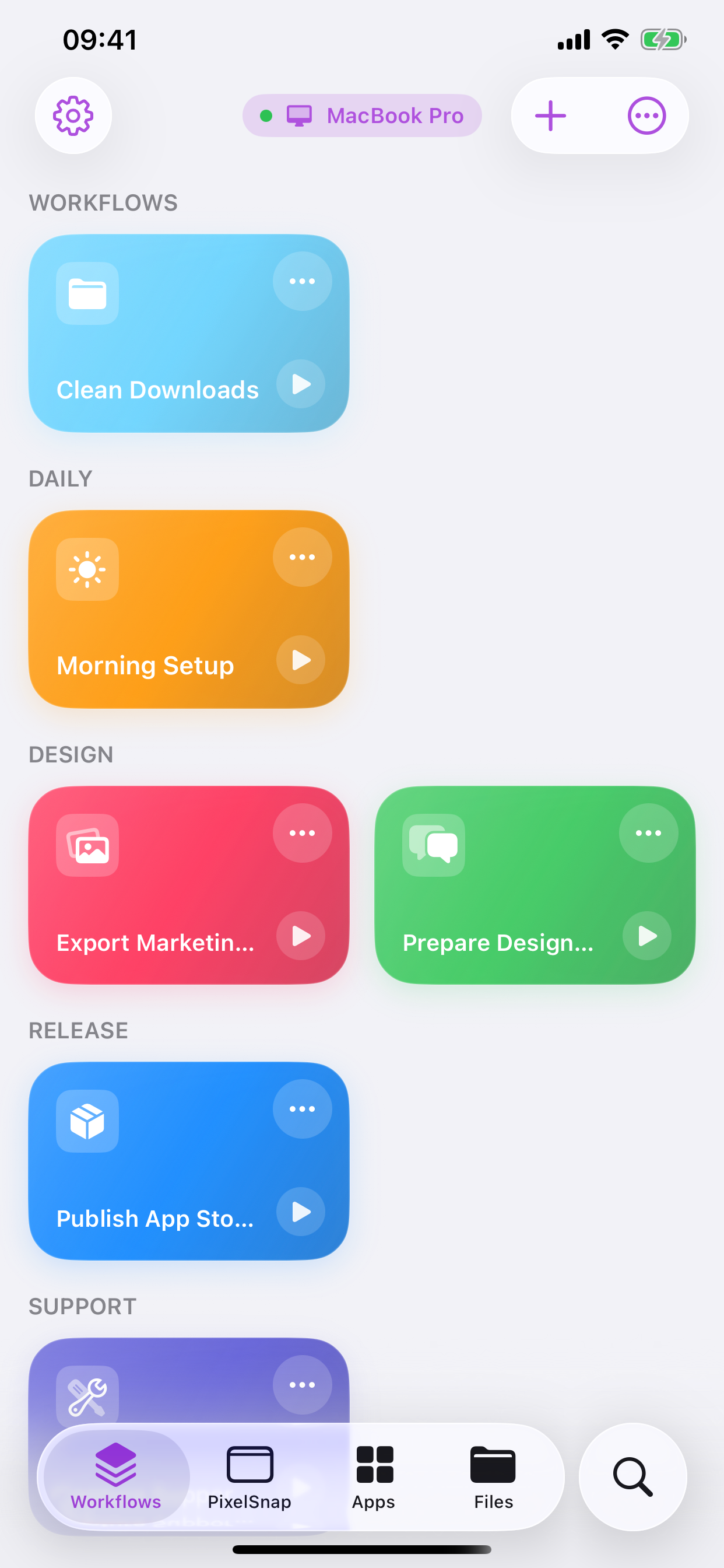 Cuevello workflow collection screen on iPhone